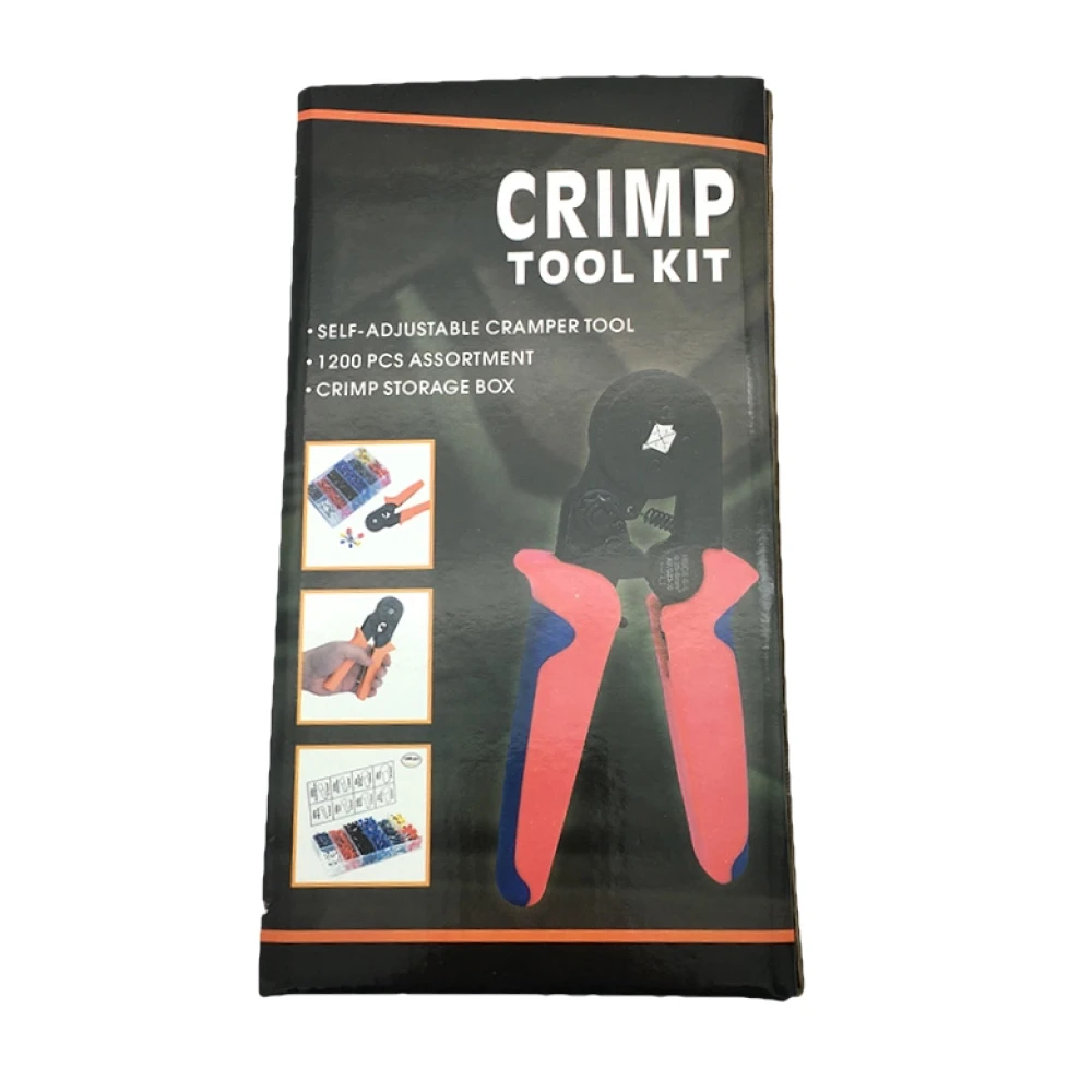 Terminales eléctricos de varios colores incluidos en kit de alicates crimpadores