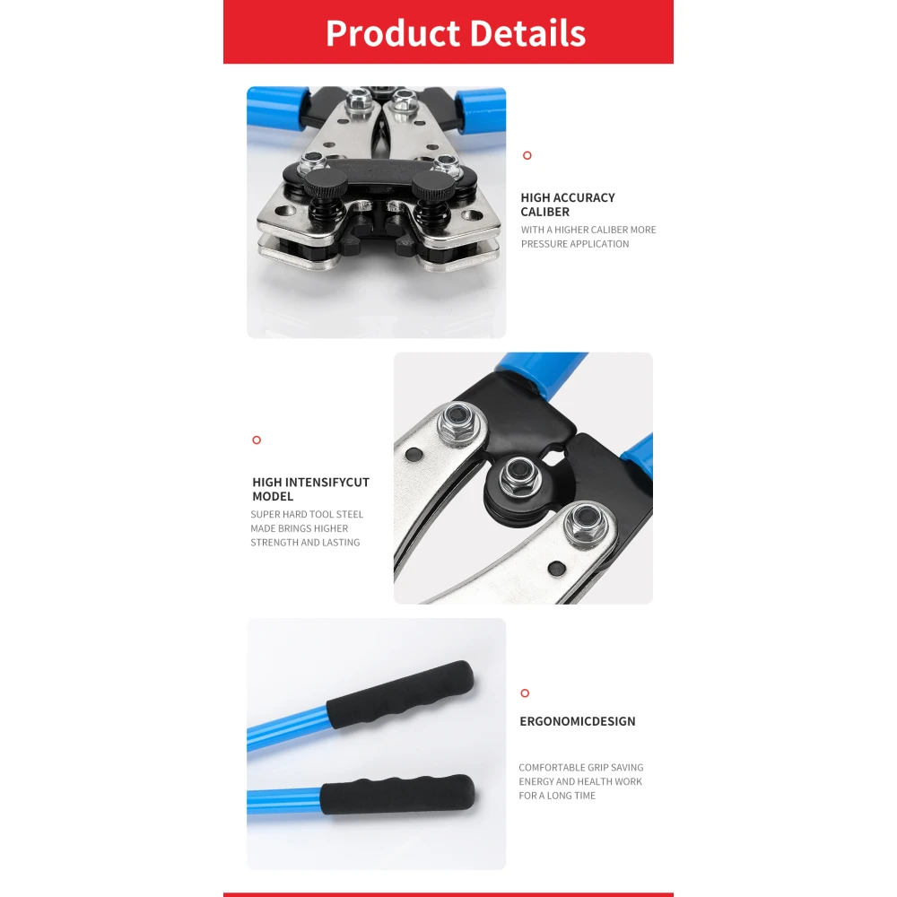 Kabeļu uzgaļu presēšanas knaibles 6-50mm² ar neslīdošiem rokturiem