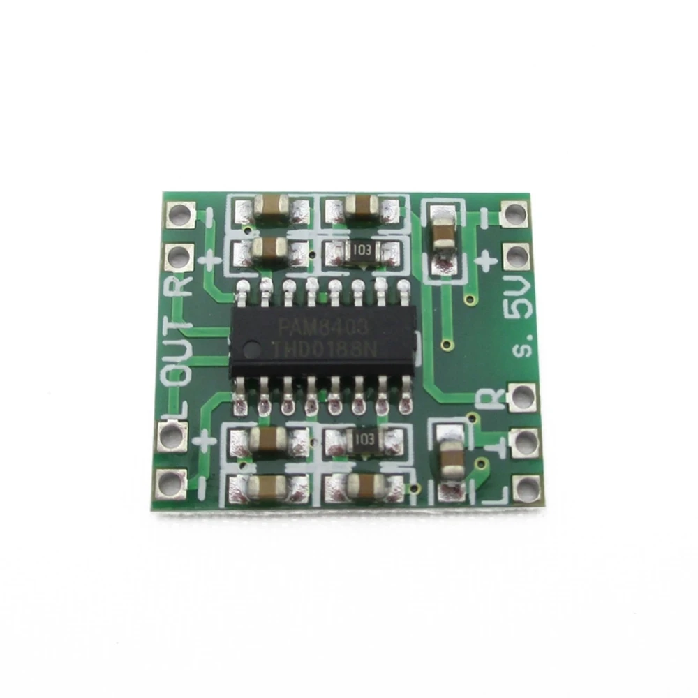 PAM8403 stereo pastiprinātājs 3W + 3W Arduino un mikrokontrolleriem