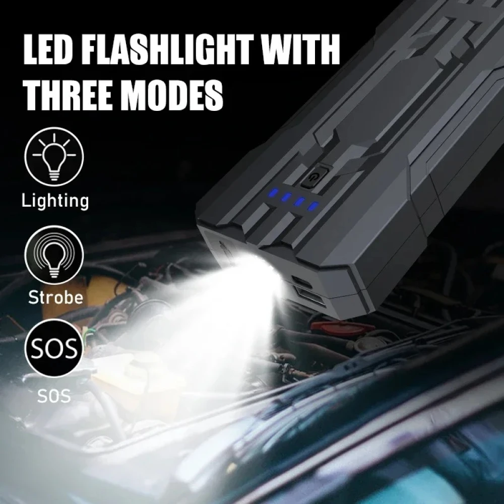 Auto akumulatora jumpstarter 8000mAh S301 kompakts un drošs ar LED SOS lukturīti