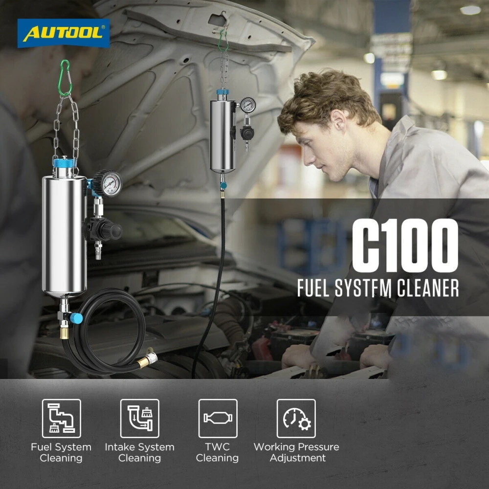 AUTOOL C100 degvielas inžektoru tīrītājs benzīnam ar adapteriem
