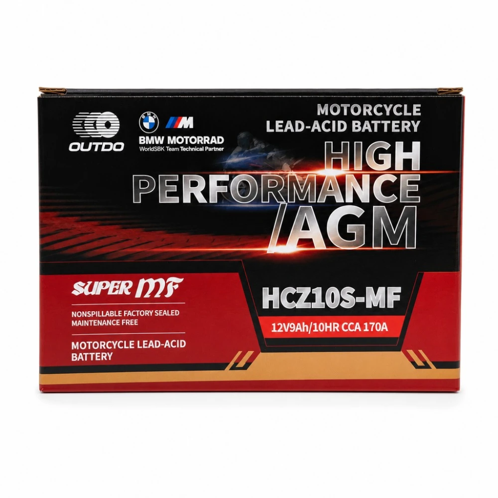Motocikla Akumulators AGM 12V 9Ah OUTDO HCZ10S-MF - Saderīgs ar Yuasa YTZ10S(-BS) / GTZ10S / ETZ10S