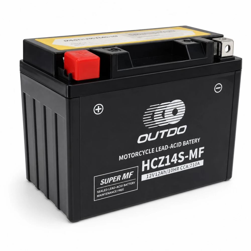 Motocikla akumulators AGM 12V 12Ah OUTDO HCZ14S-MF - Saderīgs ar Yuasa YTZ14S(-BS) / GTZ14S / ETZ14S