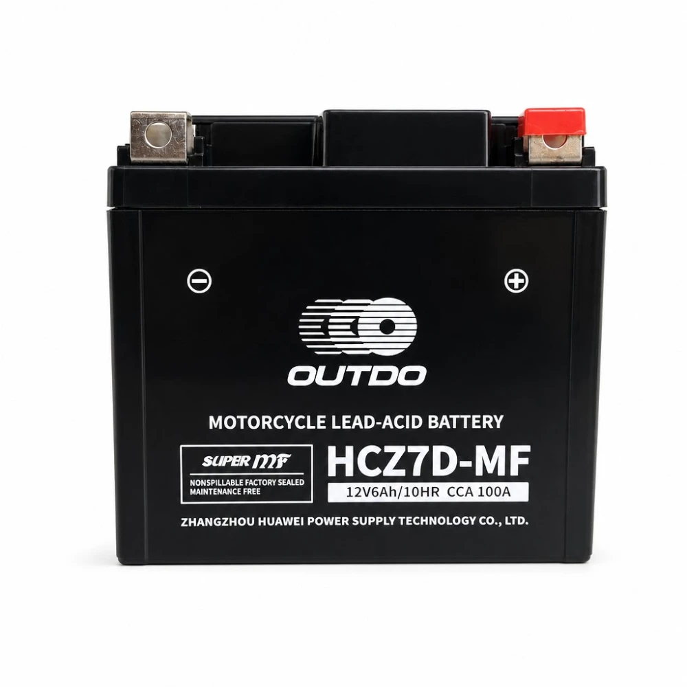 Motocikla akumulators AGM 12V 6Ah OUTDO HCZ7D-MF - Saderīgs ar Yuasa YTZ7S-BS / GTZ7S / ETZ7S