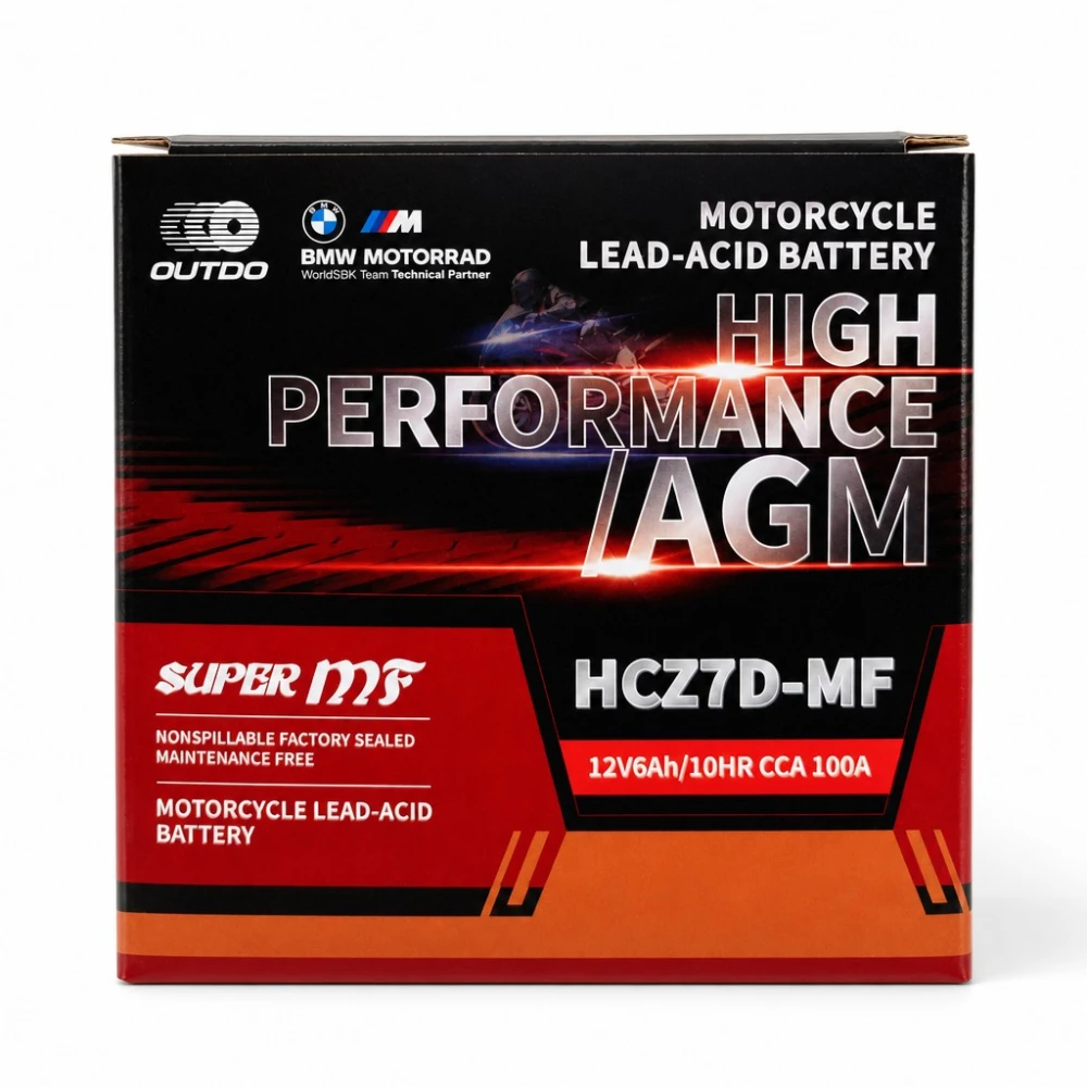 Motocikla akumulators AGM 12V 6Ah OUTDO HCZ7D-MF - Saderīgs ar Yuasa YTZ7S-BS / GTZ7S / ETZ7S