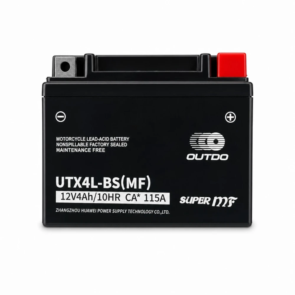 Motocikla akumulators AGM 12V 4Ah OUTDO UTX4L-BS(MF) - Saderīgs ar Yuasa YTX4L-BS / GTX4L-BS / ETX4L-BS