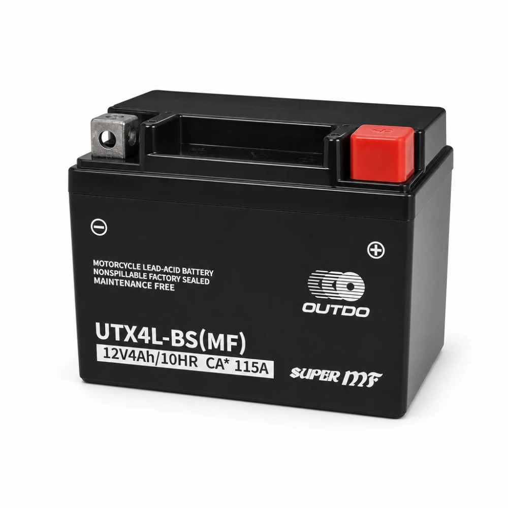 Motocikla akumulators AGM 12V 4Ah OUTDO UTX4L-BS(MF) - Saderīgs ar Yuasa YTX4L-BS / GTX4L-BS / ETX4L-BS