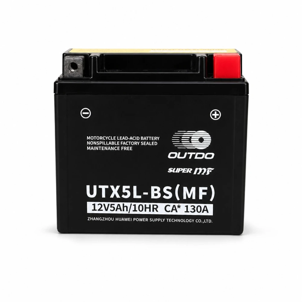 Motocikla akumulators AGM 12V 5Ah OUTDO UTX5L-BS(MF) - Saderīgs ar Yuasa YTX5L-BS / GTX5L-BS / ETX5L-BS