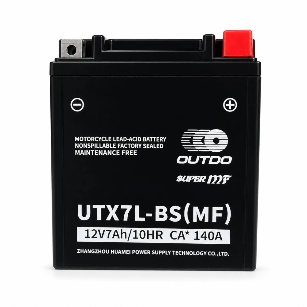 Motocikla akumulators AGM 12V 7Ah OUTDO UTX7L-BS(MF) - Saderīgs ar Yuasa YTX7L-BS / GTX7L-BS / ETX7L-BS