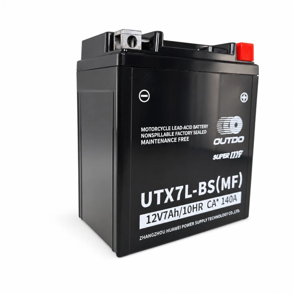 Motocikla akumulators AGM 12V 7Ah OUTDO UTX7L-BS(MF) - Saderīgs ar Yuasa YTX7L-BS / GTX7L-BS / ETX7L-BS