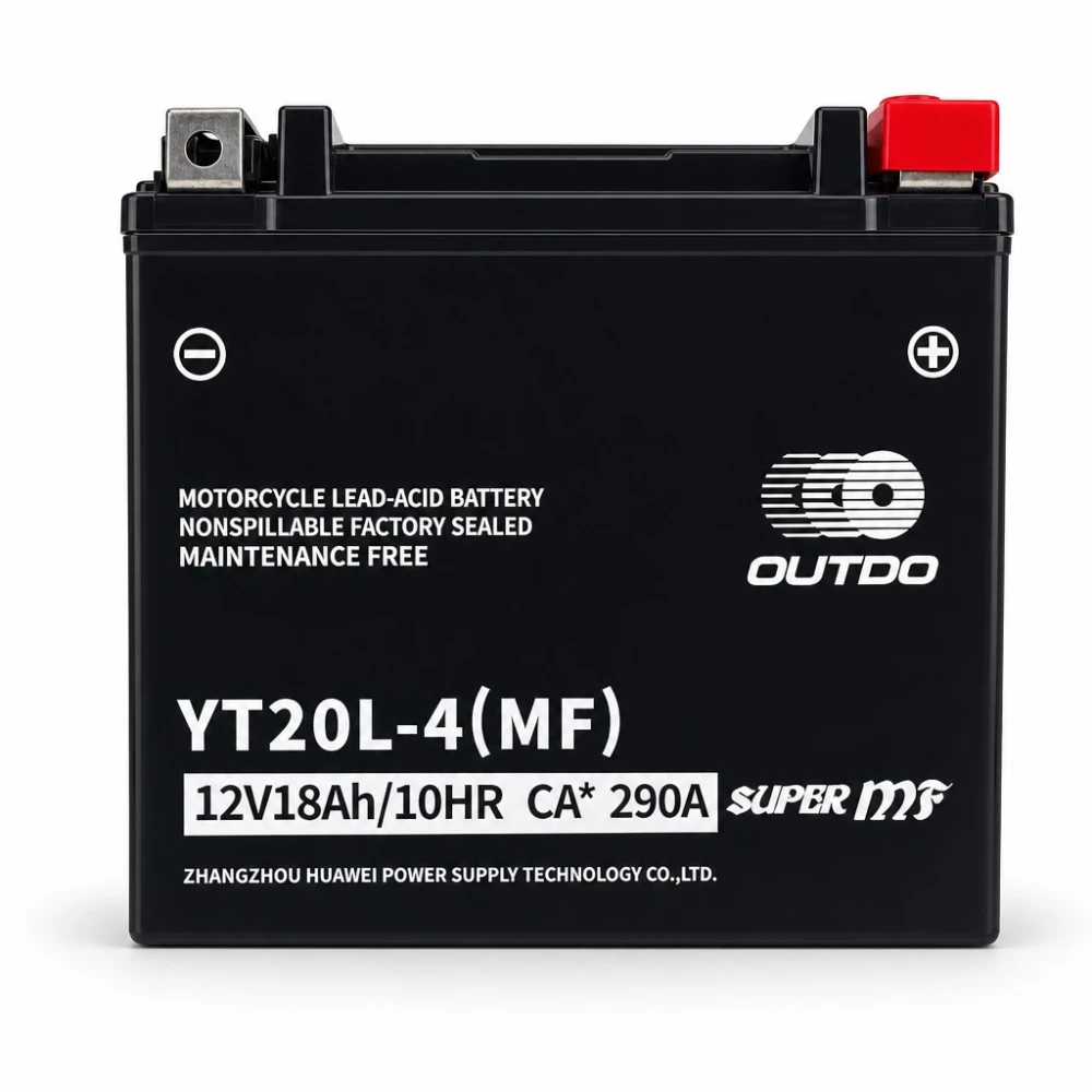 Motocikla akumulators AGM 12V 18Ah OUTDO YT20L-4(MF) - Saderīgs ar Yuasa YTX20L-BS / GTX20L-BS / ETX20L-BS / Y50-N18L-A