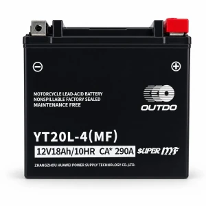 Motocikla akumulators AGM 12V 18Ah OUTDO YT20L-4(MF) - Saderīgs ar Yuasa YTX20L-BS / GTX20L-BS / ETX20L-BS / Y50-N18L-A