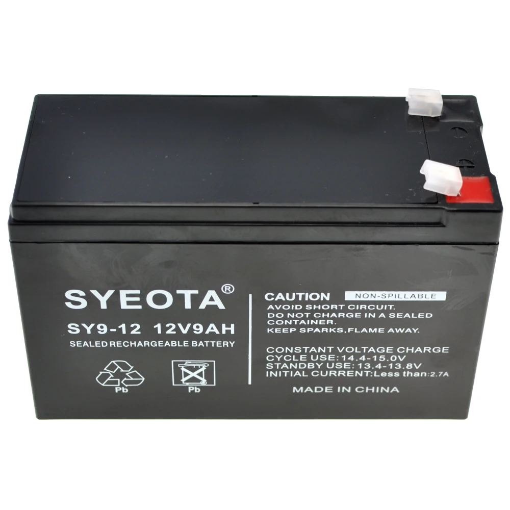 Batería Plomo SY9-12 recargable 12V9Ah para alarmas y juguetes con terminales visibles