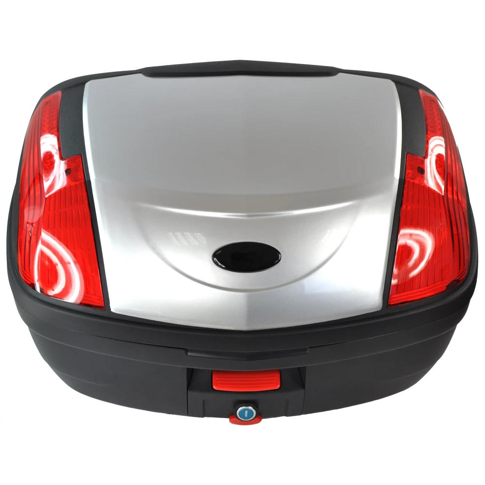 Maleta para moto XXL color plata con capacidad para 2 cascos
