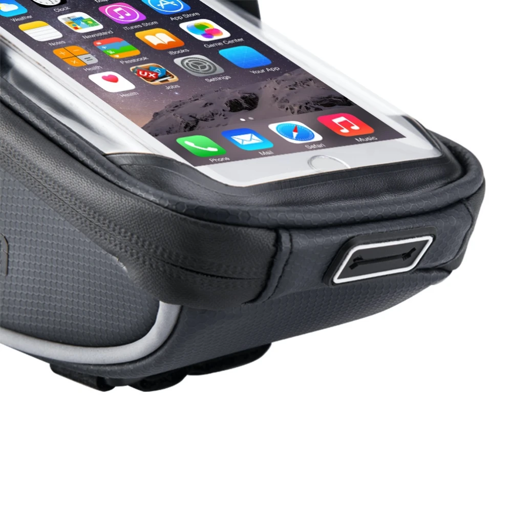 Bolsa para móvil bicicleta con pantalla táctil y tira reflectora lateral