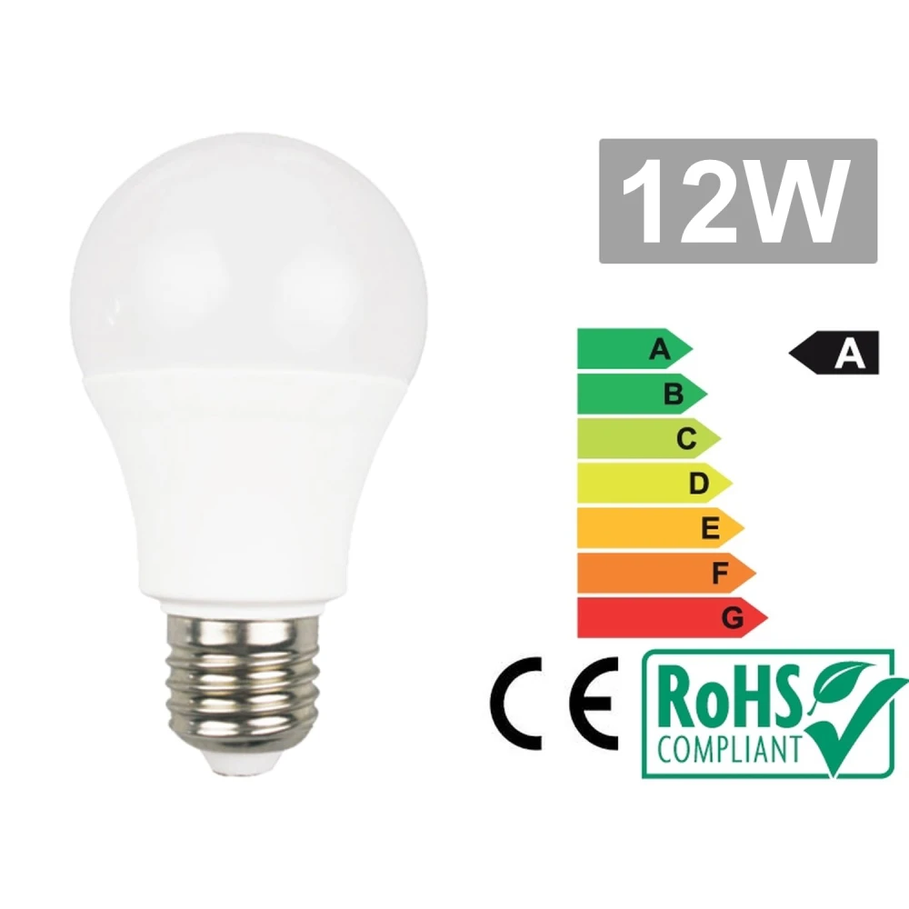 LED spuldze E27 12W 3000K ar siltu gaismu un zemu patēriņu