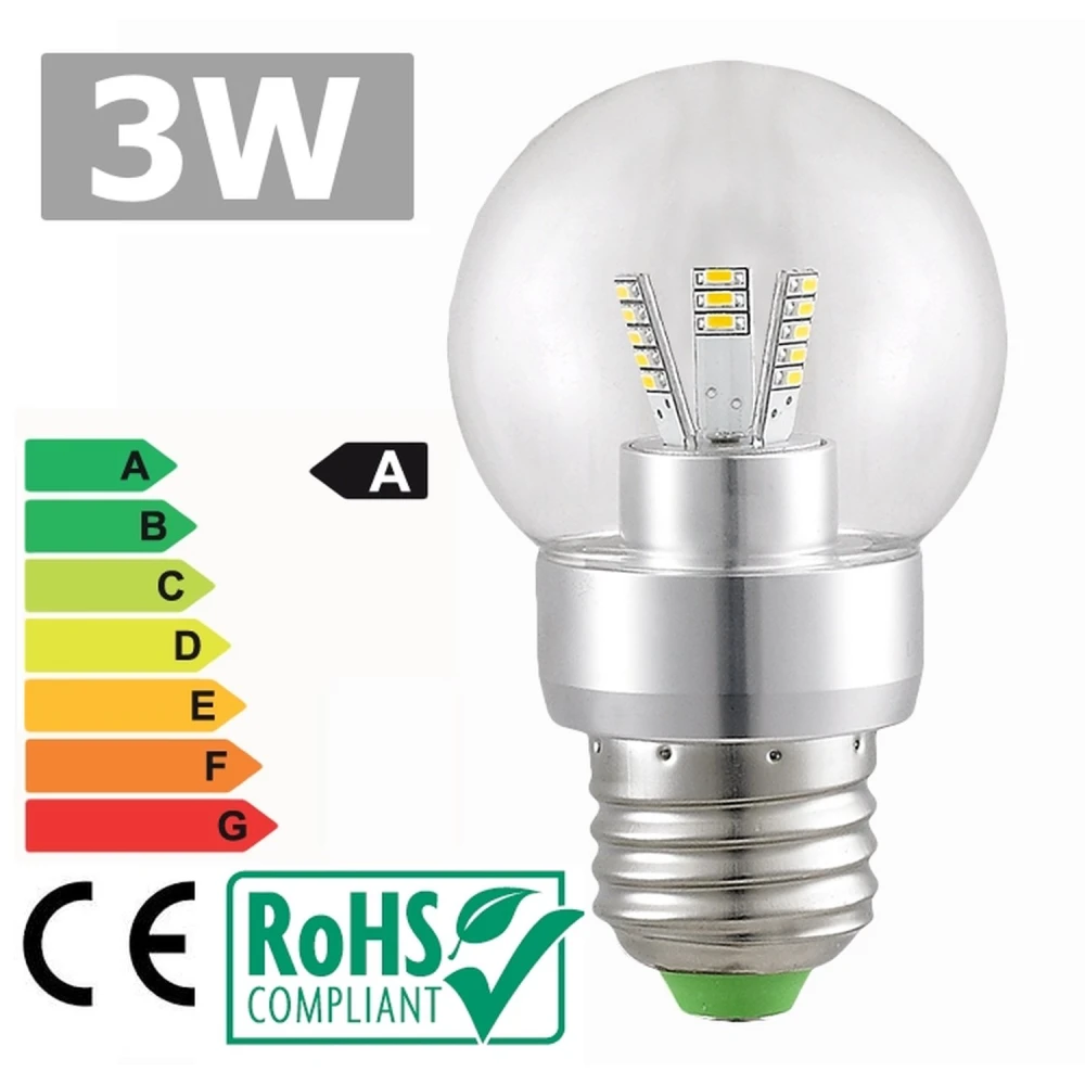 LED spuldze E27 3W 6500K 360º spilgta balta gaisma
