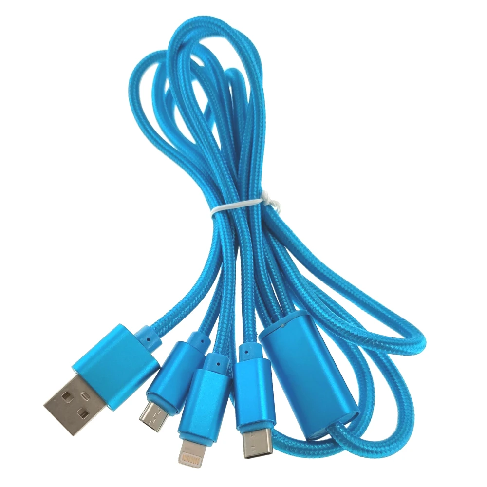 3-in-1 uzlādes kabelis Micro USB Type C Lightning 1.2m ātrai uzlādei