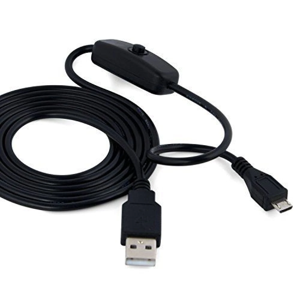 USB A uz Micro USB kabelis ar slēdzi Raspberry Pi 1m melns