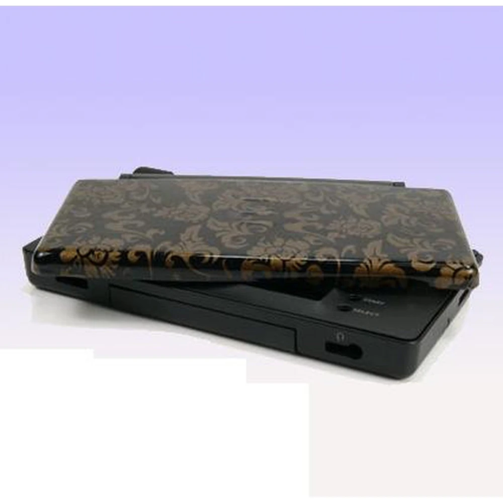 Nintendo DS Lite korpusa nomaiņa ar zelta ziediem uz melna fona