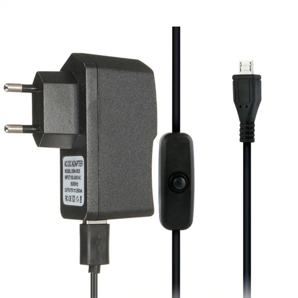 Micro USB lādētājs Raspberry Pi 3 ar kabeli un slēdzi 5V 2.5A