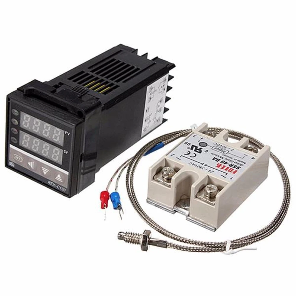 Digitālais temperatūras regulators Rex C100 ar SSR 40A un K zondi 0-400º