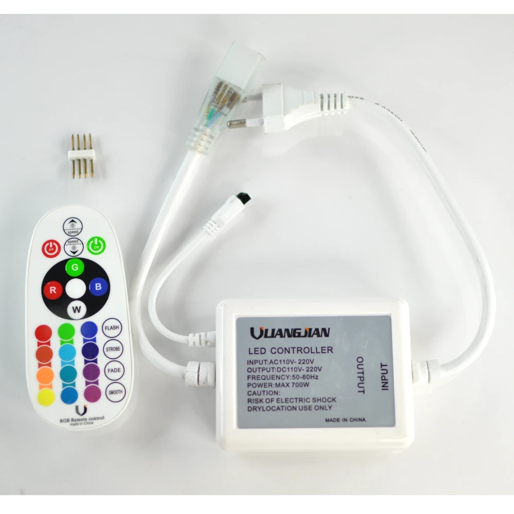 RGB LED lentes kontrolieris 220V ar dimmeri un IR pulti 24 pogām