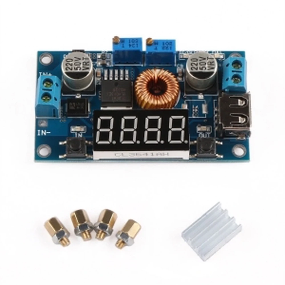 Regulējams DC-DC pārveidotājs 5A 1.25V-32V ar voltmetru un ampērmetru satkit