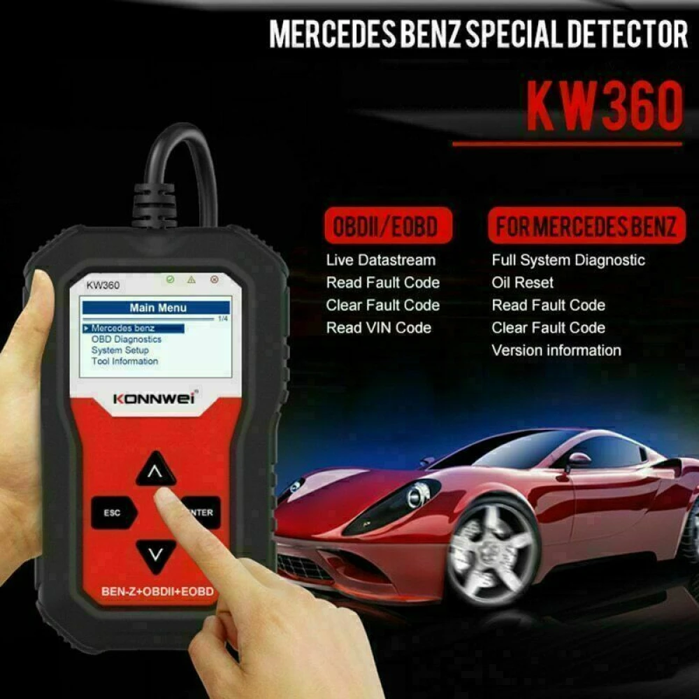 Mercedes Benz diagnostikas skeneris Konnwei KW360 12V pilns komplekts