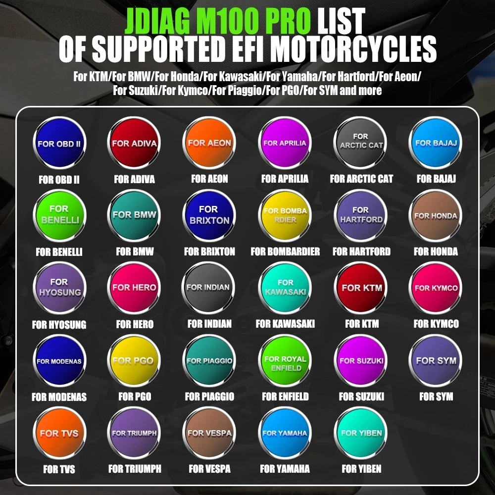 JDiag M100 Pro motociklu diagnostikas skeneris OBD remontam