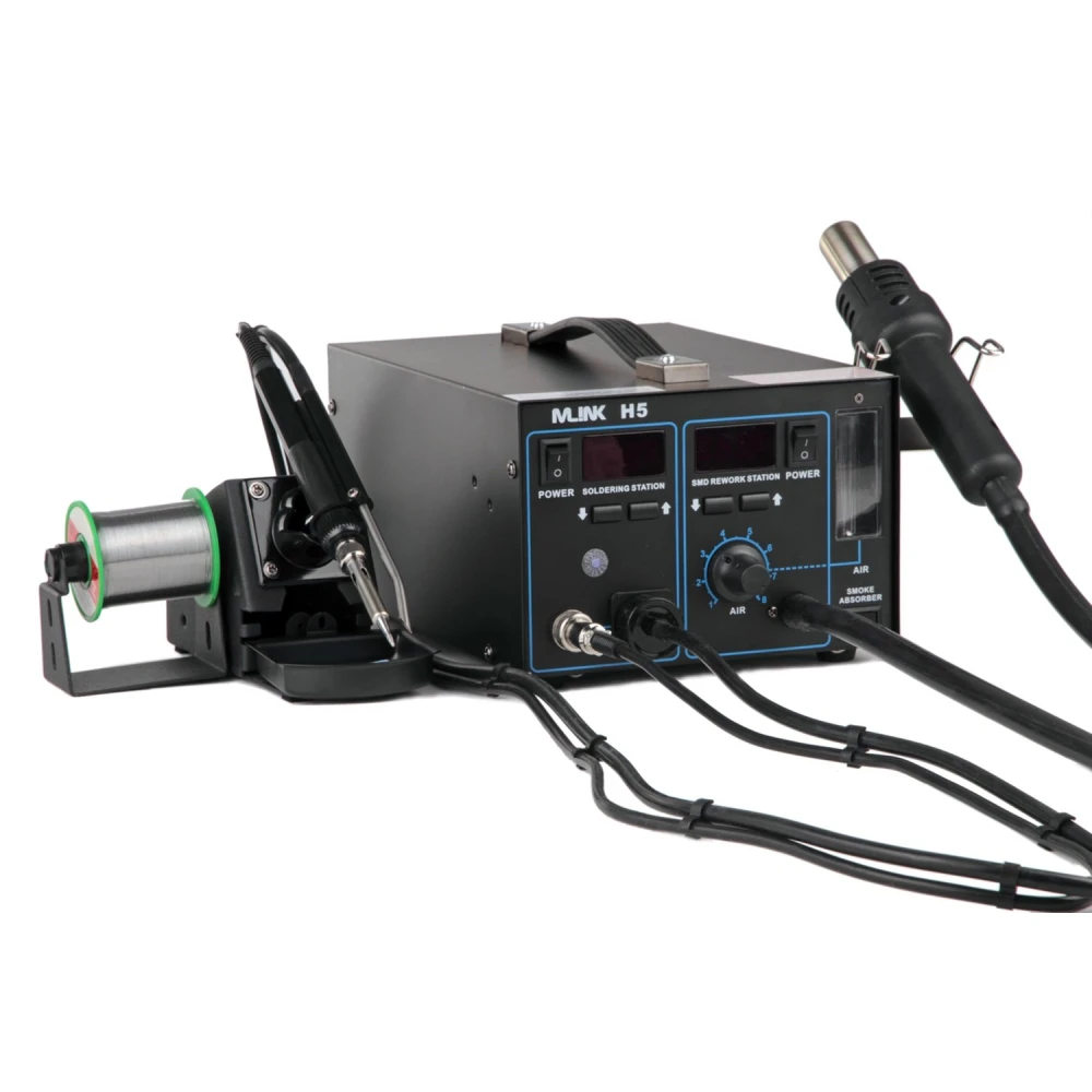 Vista frontal de la estación de soldadura 2 en 1 Mlink H5 con display digital