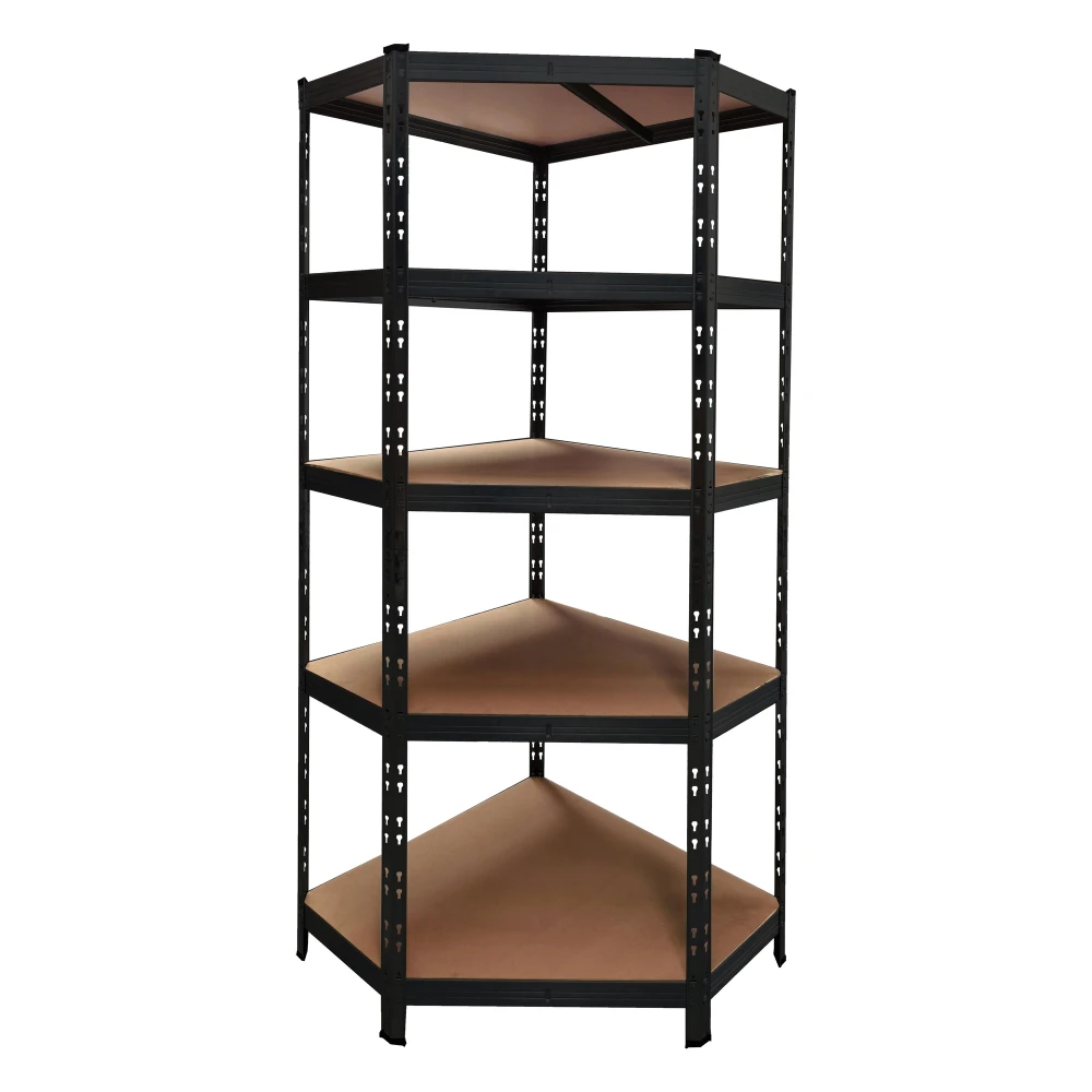 Melns metāla stūra plaukts 180x75x40 cm ar 5 regulējamiem plauktiem