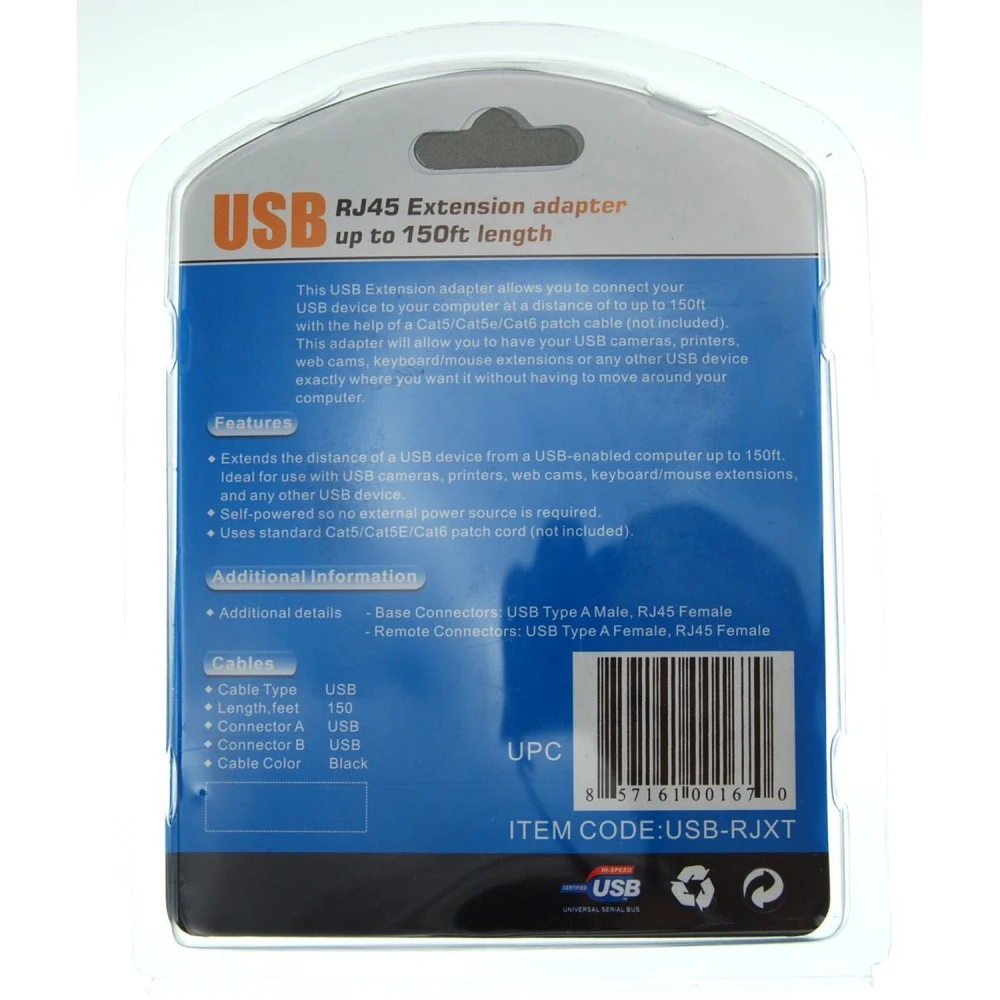 Extensor USB RJ45 conectado a ordenador y dispositivo USB