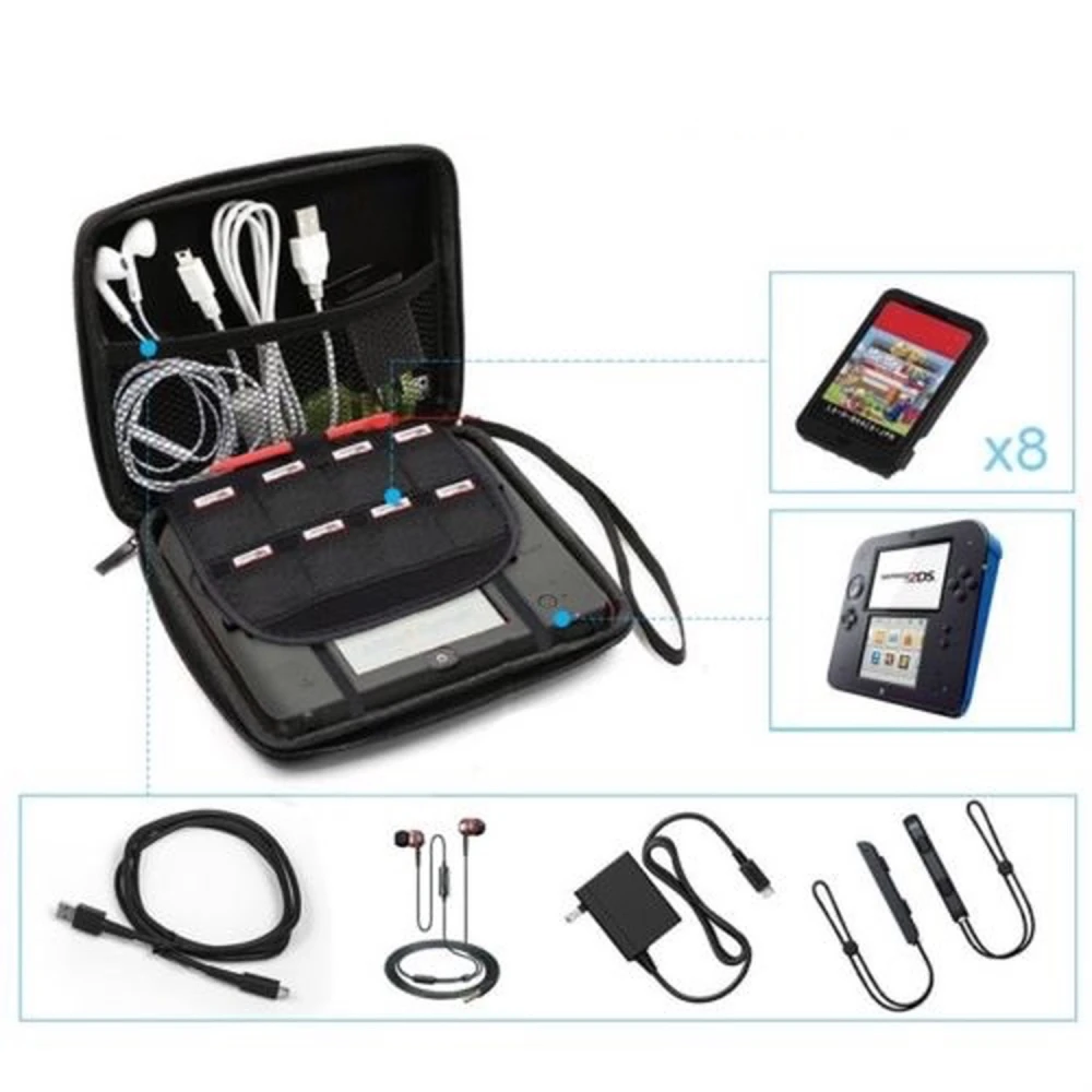 Interior acolchado de la funda rígida para Nintendo 2DS con bolsillo de malla para accesorios