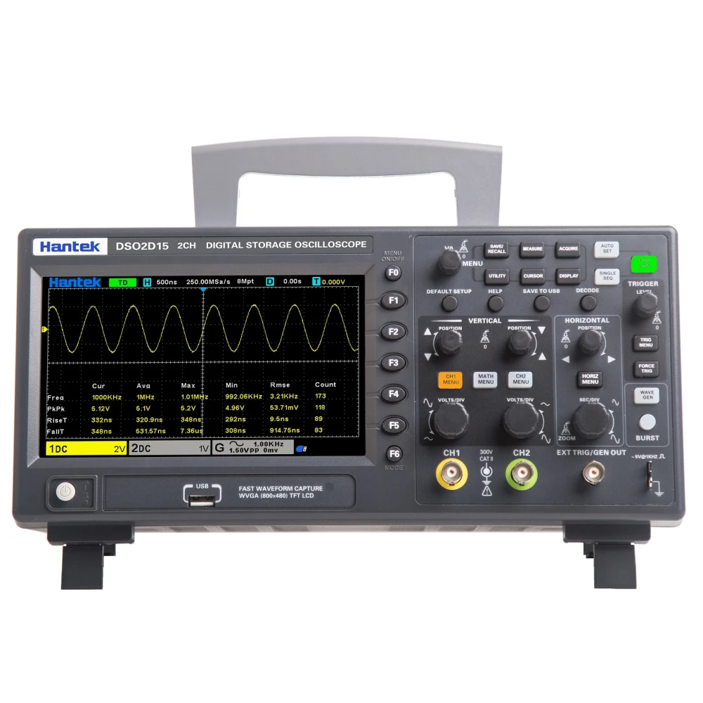 Hantek DSO2D15 digitālais osciloskops ar 2 kanāliem 150 MHz
