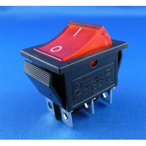 satkit Sarkans šūpojošais slēdzis ar neonu 6 kontakti KCD4