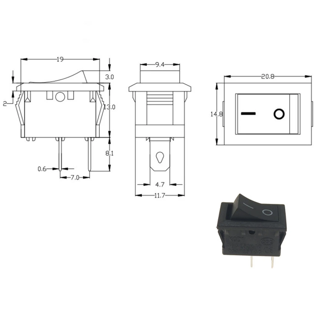 Interruptor Basculante XL601 Negro instalado en panel electrónico