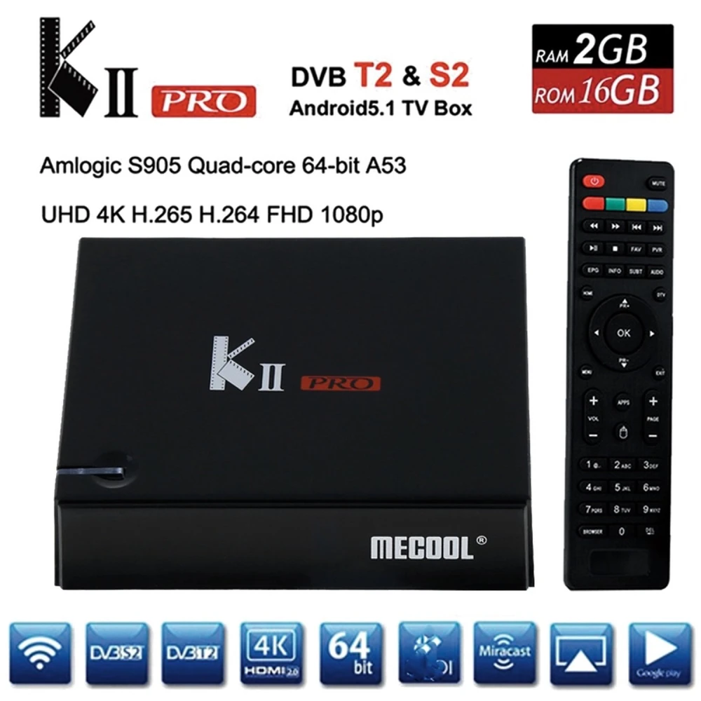 Kii Pro dubultais DVB-S2 DVB-T2 Android TV Box 2GB/16GB 4K