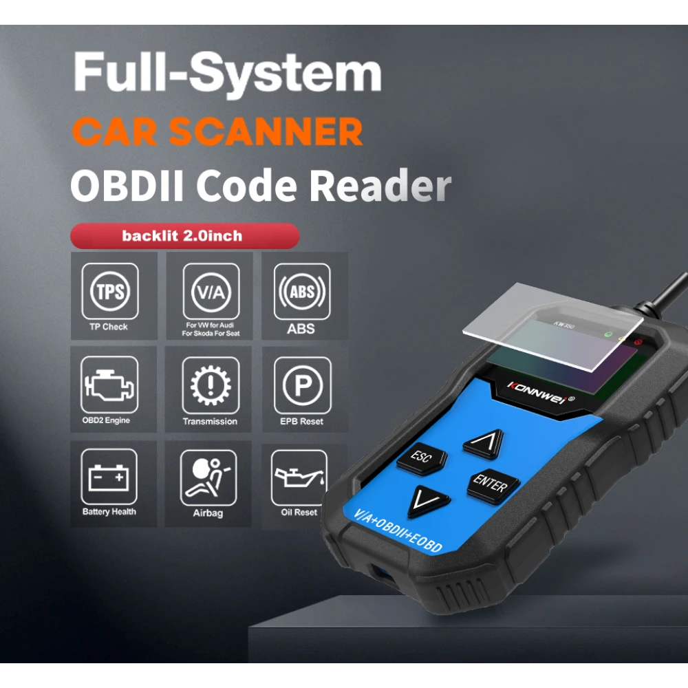 Konnwei KW350 pilnas sistēmas diagnostikas skeneris VW Audi Seat Skoda