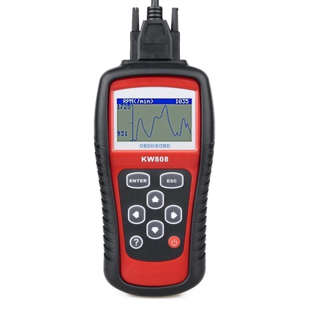 Escaner Konnwei KW808 conectado a puerto OBDII de vehículo