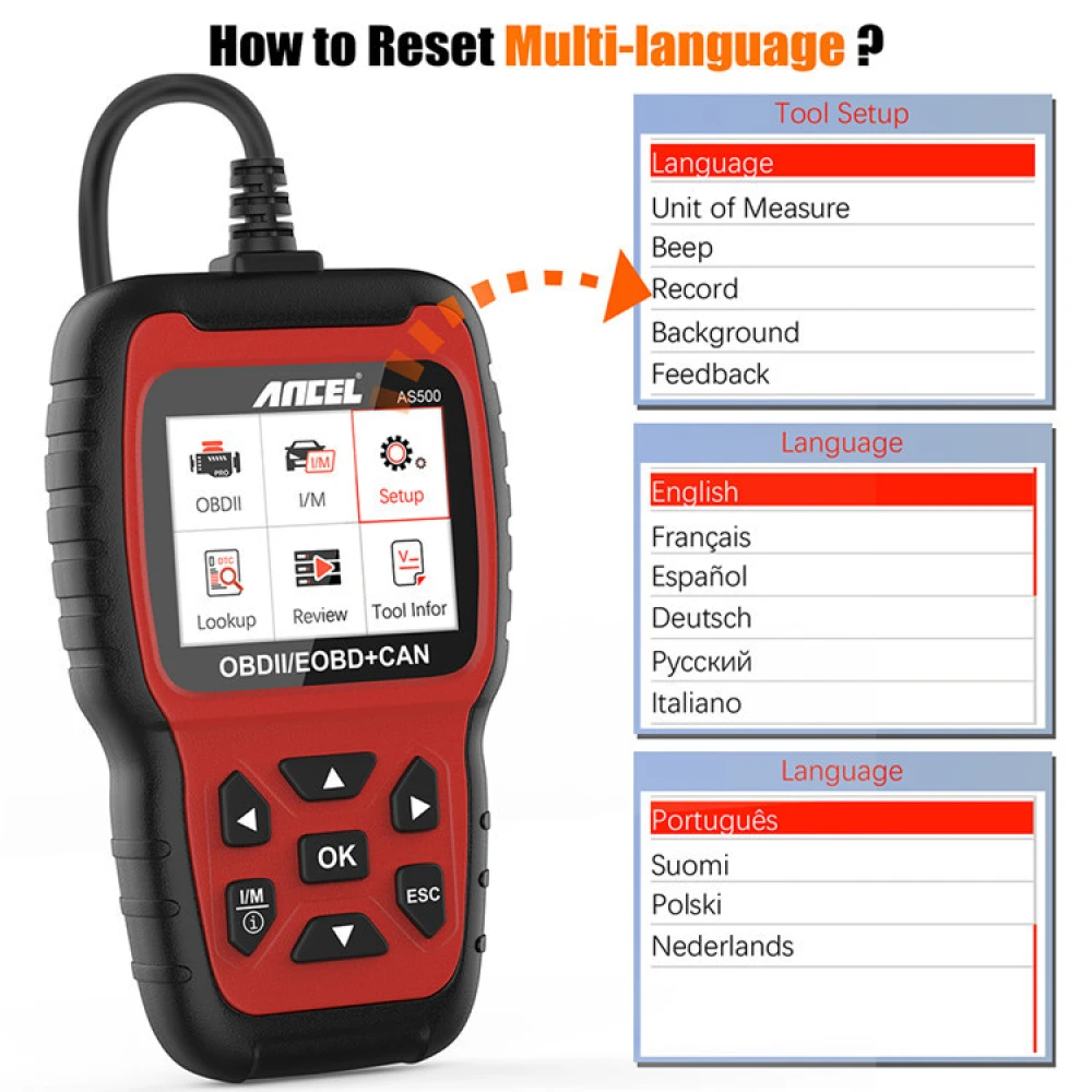 Ancel AS500 OBD2 skeneris auto diagnostikai