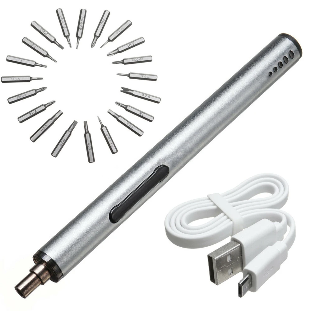 Mini elektriskais skrūvgriezis bezvadu USB uzlādējams 3 LED 22in1 komplekts