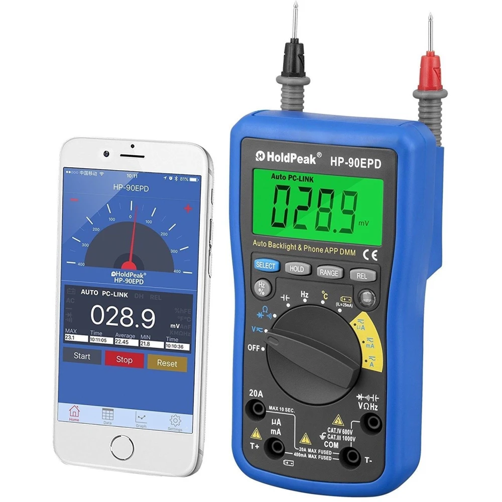 HoldPeak HP-90EPD digitālais multimetrs ar mobilo lietotni
