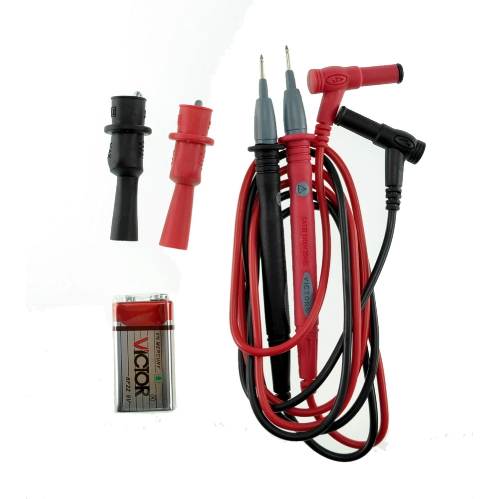 Multímetro digital Victor VC9802A+ con cables de prueba y funda antigolpes