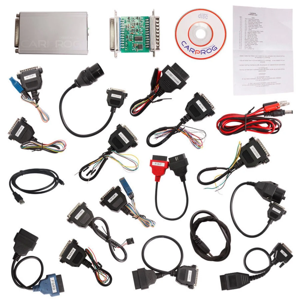 New Full Version Carprog V10.05 ar 21 pilnu adapteru komplektu automašīnām