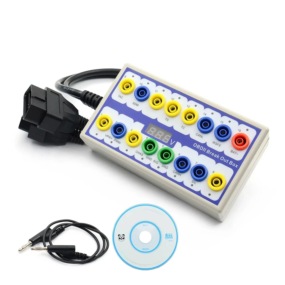 Herramienta de diagnóstico OBDII Breakout Box con línea eléctrica y CD