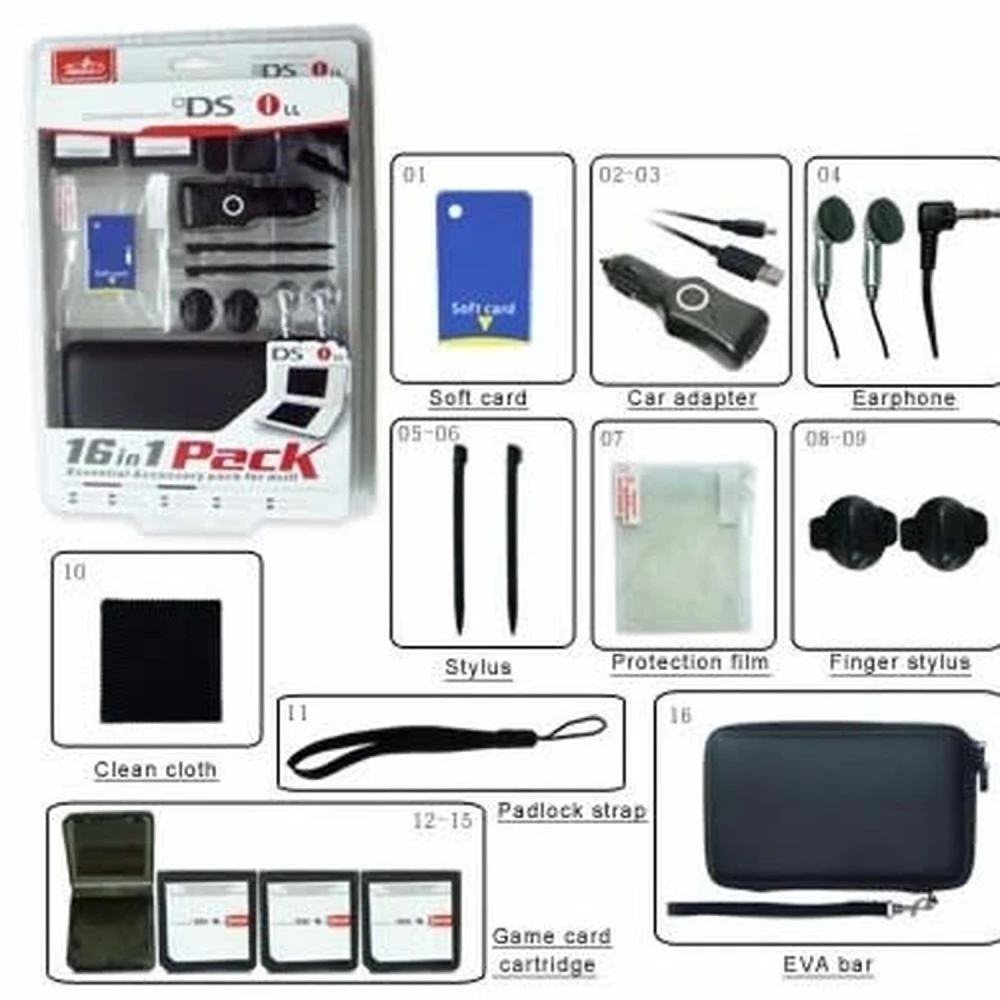 16-in-1 Nintendo DSi XL aksesuāru komplekts