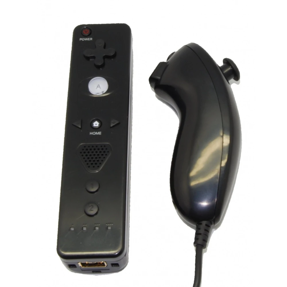 Wii Remote pults komplekts ar iebūvētu Motion Plus un saderīgu melnu Nunchuck