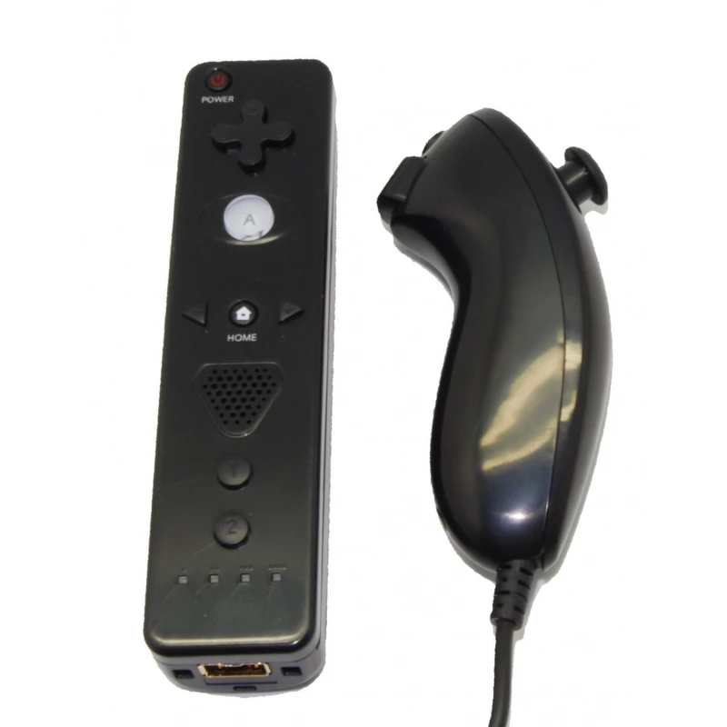 Wii Remote pults komplekts ar iebūvētu Motion Plus un saderīgu melnu Nunchuck