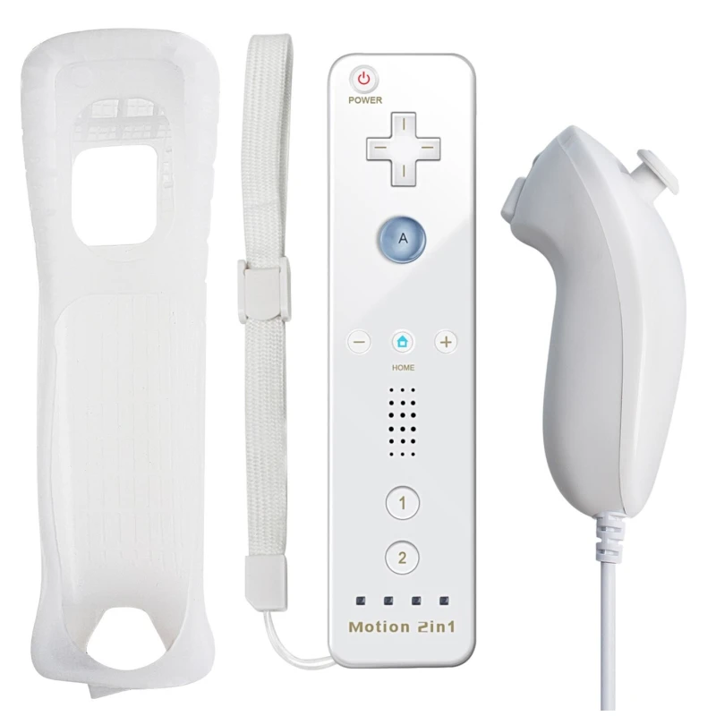 Wii Remote pults komplekts ar iebūvētu Wiimotionplus + saderīgs Wii Nunchuck balts